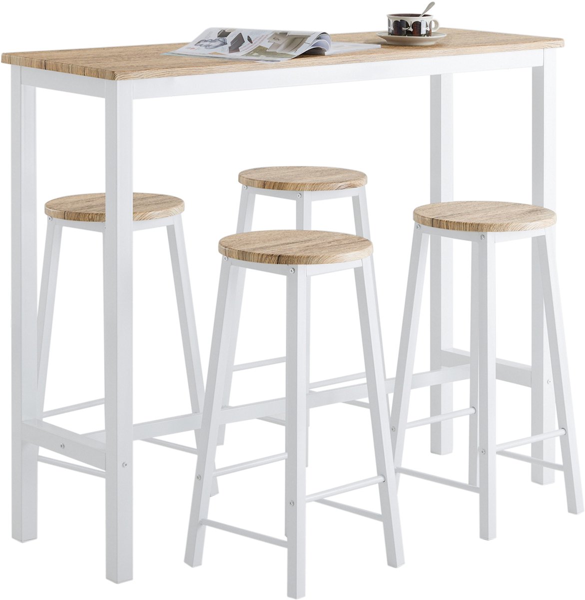 SoBuy OGT22-WN Keukentafelset - Witte Bartafel met 4 Krukken