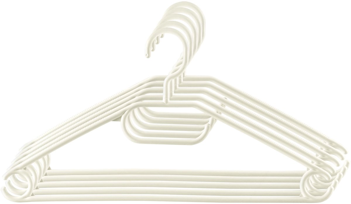 KADAX Kleerhangers van kunststof, 5 stuks, 360° draaibare haak, ingekerfde schouders, broekstang, ruimtebesparende, antislip, garderobehanger voor overhemd, broeken, rok, jashanger (crème)