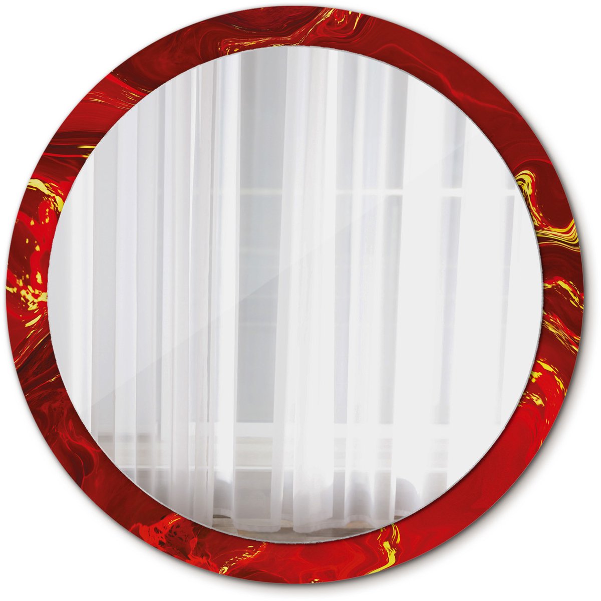 Tulup Spiegel - Ronde vorm Spiegel - op gehard Glas - Rood marmer - Diameter: 100 cm - Spiegel met een sierlijk motief - Premium Spiegel - Rode - Inloopkastspiegel – Badkamerspiegel - Kleedkamer - Make-up Spiegel - Montageset