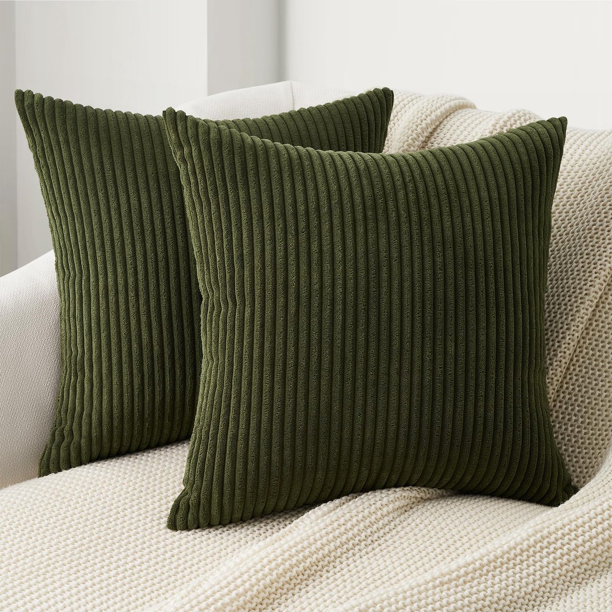 Ibenzoa® Kussenhoezen Set van 2 Olijfgroen Corduroy 45x45 cm voor Sierkussens Woonkamer