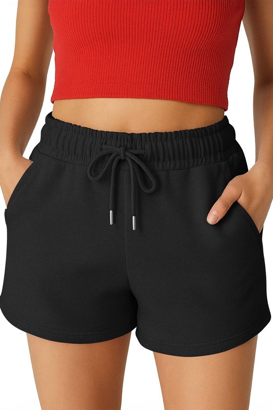 ROSS CAMP korte broek dames - comfortabele shorts dames - katoen sweat short - Zwart L
