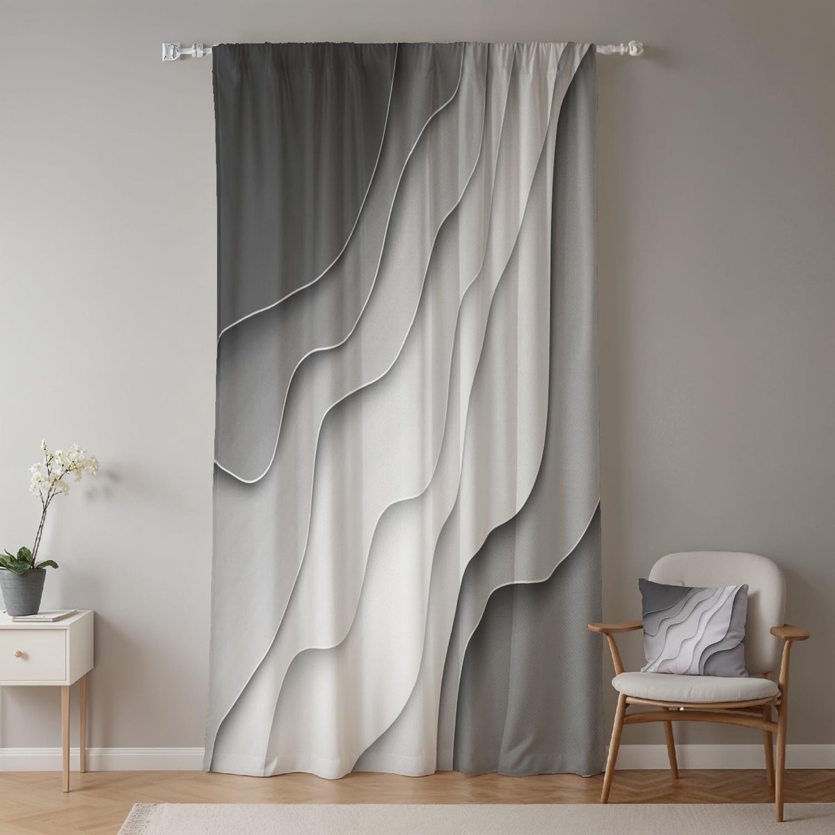 Ibenzoa Stijlvol en Praktisch Gordijn met Abstract Kleurverloop voor Diverse Kamers, 107 x 160 cm, 1 Paneel grijs