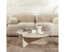 Vente-unique Set van 2 salontafels - Beige travertijneffect - ALOEVA L 90 cm x H 30 cm x D 90 cm