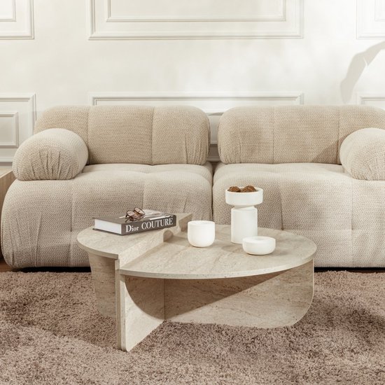 Vente-unique Set van 2 salontafels - Beige travertijneffect - ALOEVA L 90 cm x H 30 cm x D 90 cm