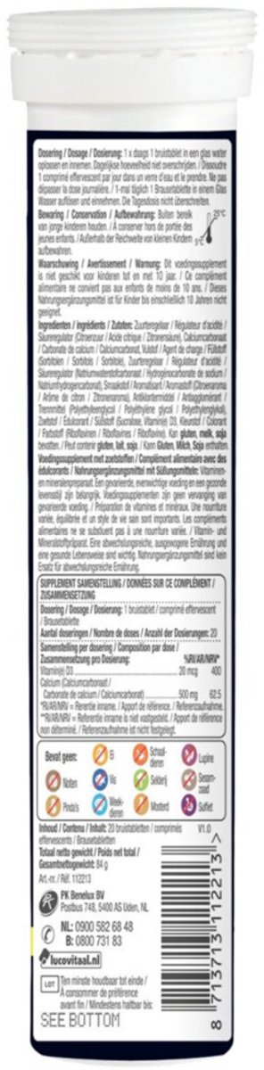 Lucovitaal - Calcium 500mg + D3 Citroensmaak - 3 x 20 bruistabletten - Voordeelverpakking