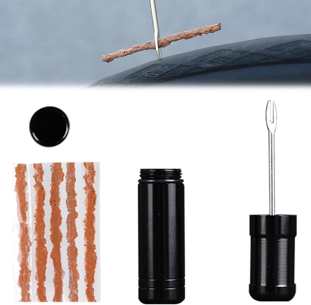 Allecto Plus - 5-delige plakstrips reparatieset fiets | Tubeless banden reparatieset | Ruimer en accessoires voor gatenreparatie