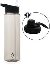 Wattamula - MOVE waterfles taupe transparant 700 ml - dop met rietje en sportdop - drinkfles