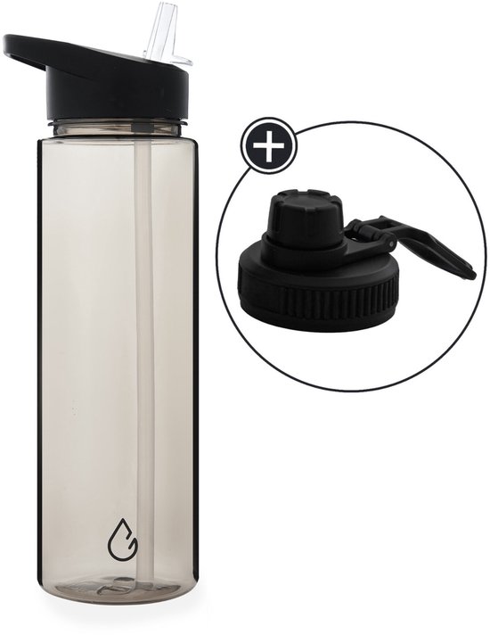 Wattamula waterfles – 700 ml – taupe transparant – met rietje