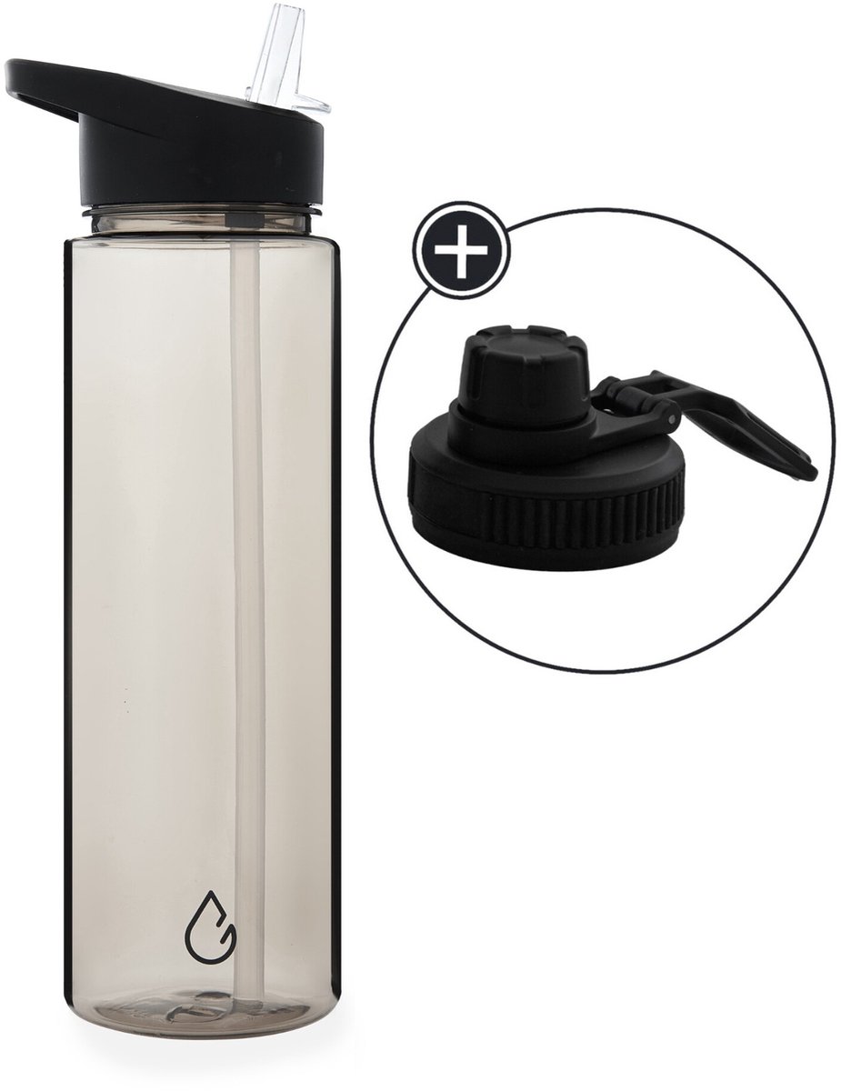 Wattamula - Milieuvriendelijke waterfles met rietje - 750 ML - Taupe transparant - Drinkfles