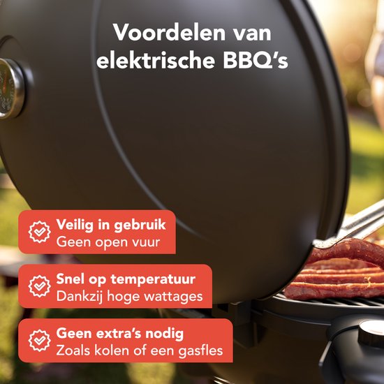 KitchenBrothers Elektrische BBQ - Opvouwbaar - Anti-aanbaklaag - PFAS-vrij - tot 250°C - 2400W - Zwart