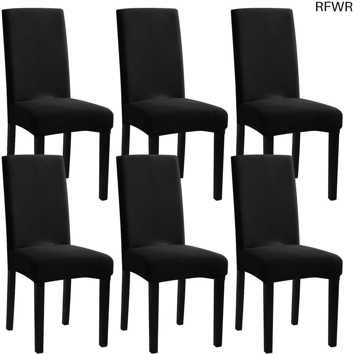 RFWR Set van 6 Stretch Stoelhoezen voor Diverse Gelegenheden - Wasbaar en Rekbaar Zwart