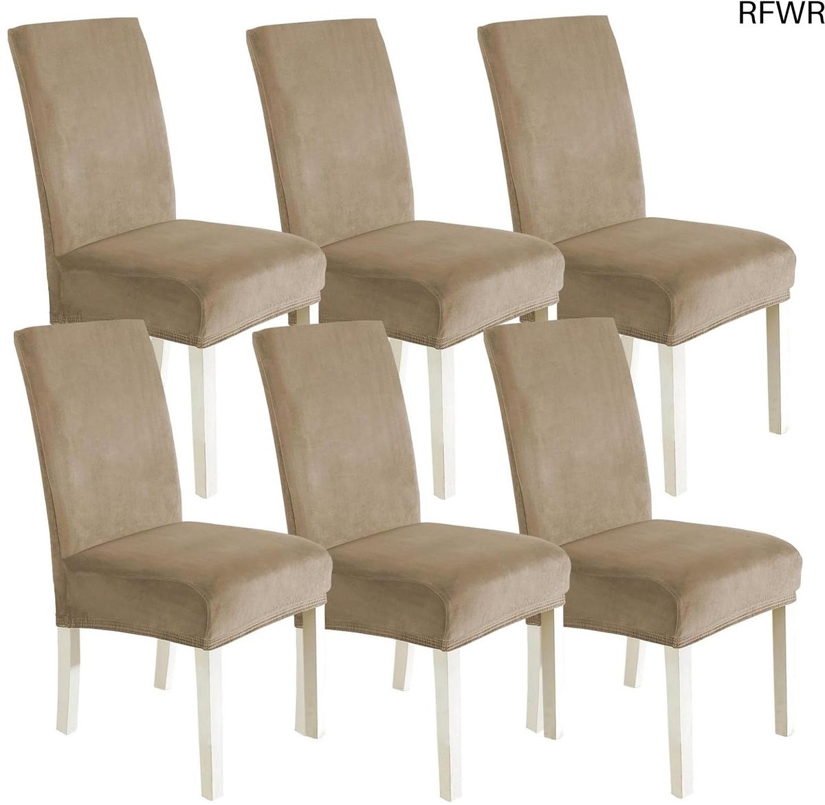 RFWR® Universele Fluwelen Stretch Stoelhoezen Set van 6 - Moderne, Wasbare en Verwijderbare Eetkamerstoelhoezen voor Thuis en Restaurant