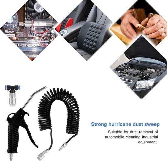 Luchtblaaspistool voor stofreiniging - 5 meter perslucht spiraalslang - flexibele slang - stopcontact (4 x 6 mm)