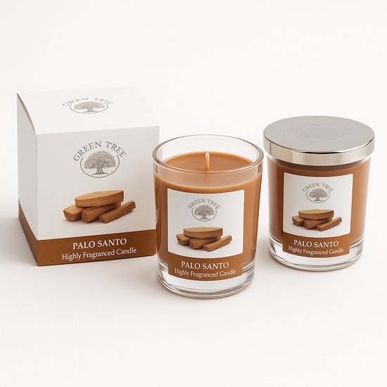 Set van 2 Palo Santo Geurkaarsen – 200 g per kaars (Ø 7 × H 10 cm) – 42 uur brandtijd – Luxe sfeerkaars in glas