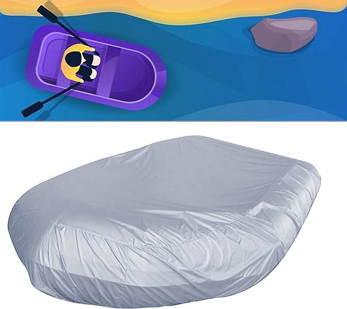 1 stuk - Waterdichte opblaasbare boothoes - UV-beschermende boothoes - Kajakhoes - Rubberboothoes - UV-bestendige waterdichte hoes - stofdicht - zilver - 380 * 94 * 46 cm - geschikt voor rubberboten van 7 tot 17 voet