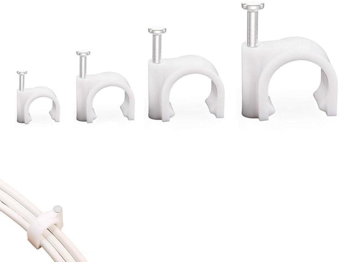 Allecto Plus - 400 stuks kabelclips met spijker voor elektrische kabel - 4 maten (4 mm, 6 mm, 8 mm, 10 mm) - Kabelbevestiging met stalen nagel