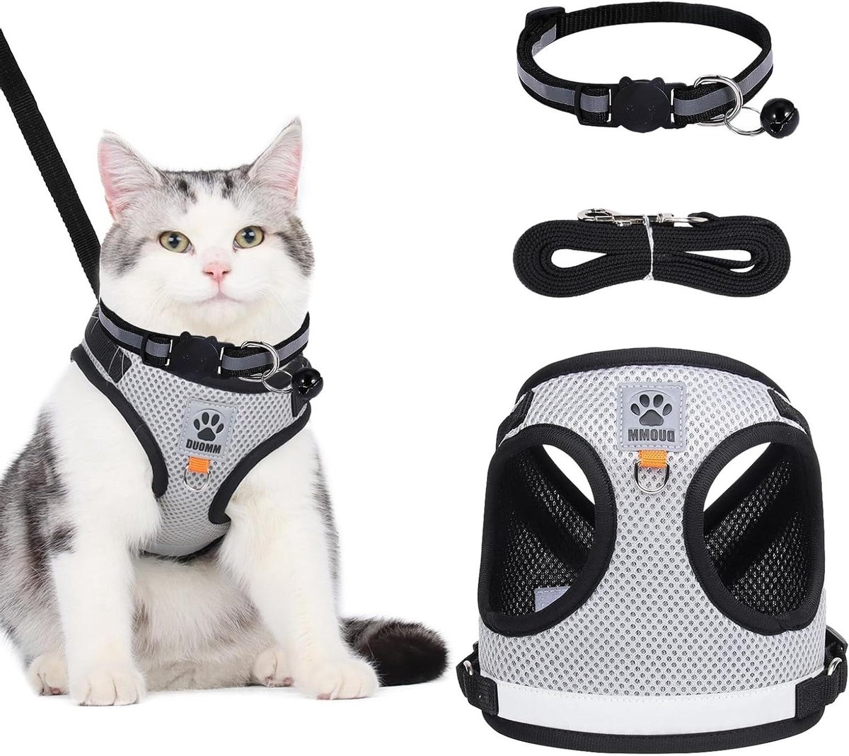 Allecto Plus – Verstelbaar Katten Tuigje met Anti-ontsnapping en Reflecterende Strepen – Ademend met Halsband voor Kat en Hond – 82 karakters.