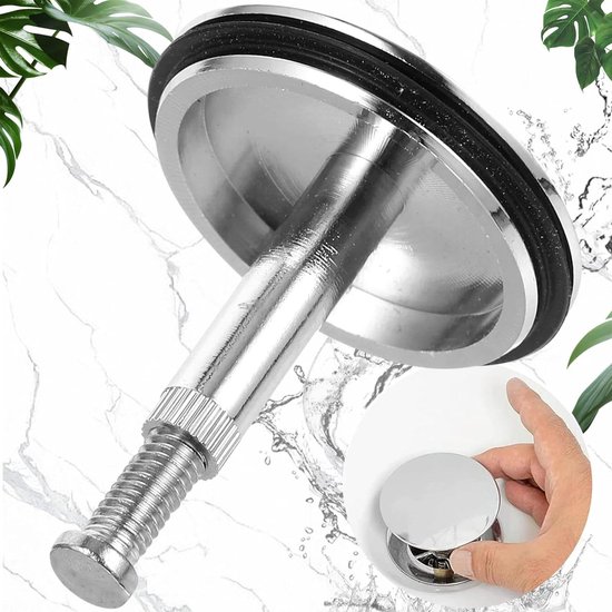 Universele verstelbare badkuipstop met een diameter van 70 mm, roestvrij, messing met chromen afwerking, dubbele afdichting, voor alle badkuipen