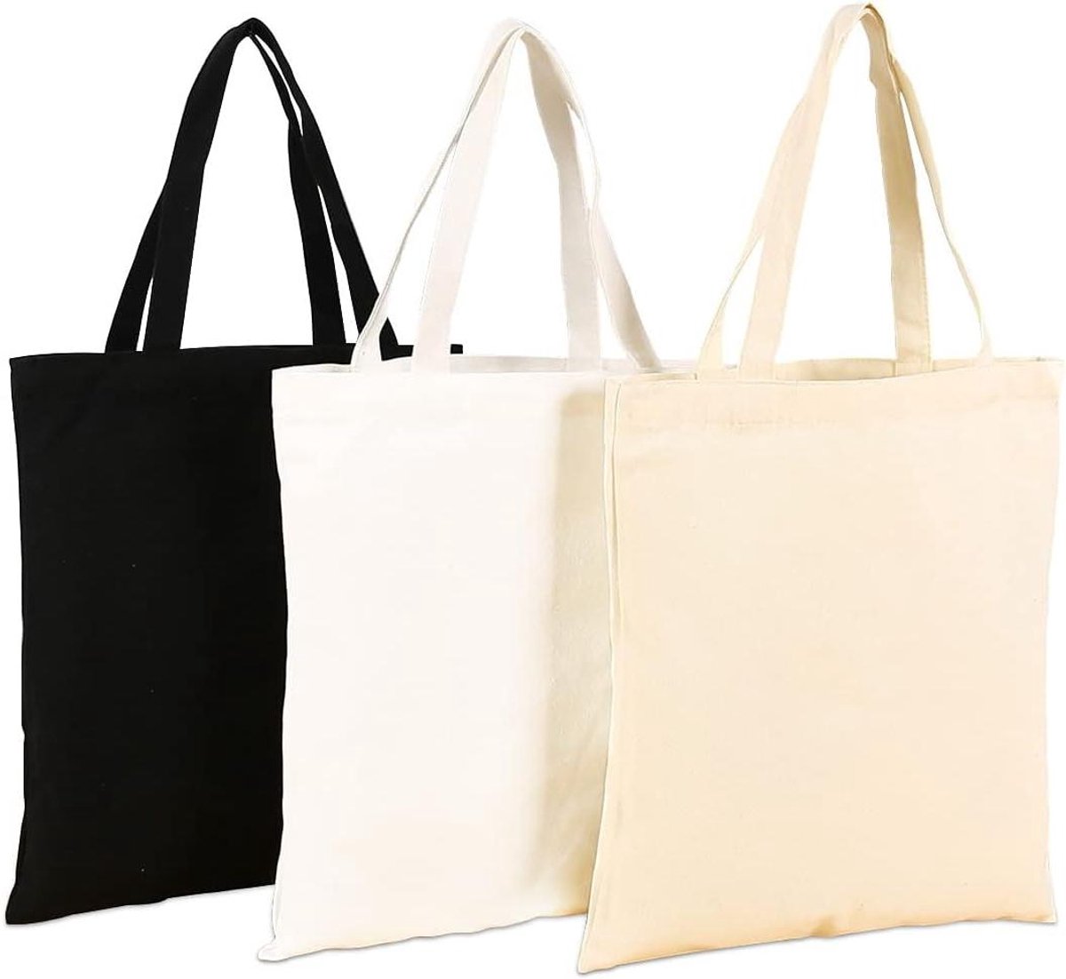 Katoenen tas, jute tas en linnen zakken - set van 3 stuks - onbedrukt - 34 x 40 cm - herbruikbaar met lange hengsels - om te beschilderen