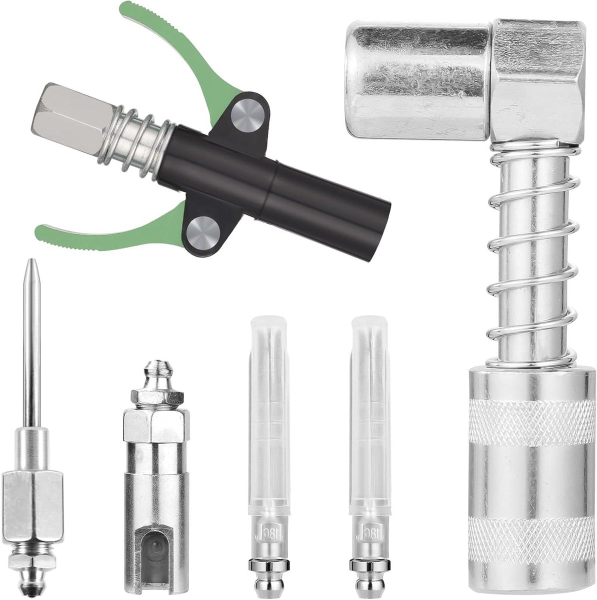 Allecto Plus - Set van 6 vetpistoolmontagekits met 90-graden vetschroefkoppeling en vetspuit-naaldaccessoires - Geschikt voor 1/8" NPT vetpistolen - Eenvoudig te monteren.