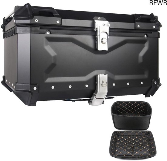 Top Case Moto Universel 28L 36L 45L 55L 65L 80L 100L,Coffres Moto Pour Rangement Casques, Topcase En Aluminium,Valise De Moto Avec Dosseret (Color : Black, Size : 45L