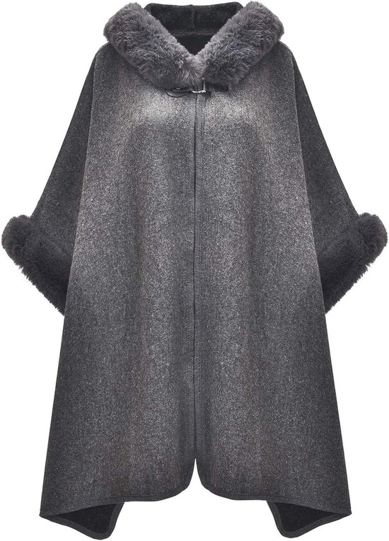 Poncho d'hiver à Cape et fausse fourrure Grijs - Gilet femme - Pull chaud