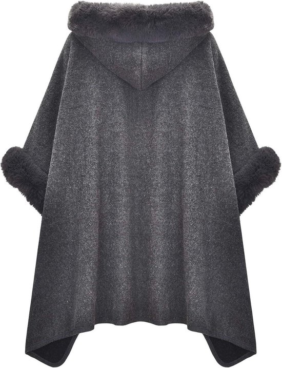 Poncho d'hiver à Cape et fausse fourrure Grijs - Gilet femme - Pull chaud