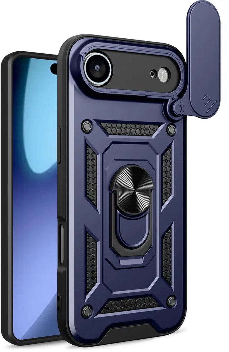 MobyDefend Hoesje - Geschikt voor iPhone Air - Pantsercase Met Draaibare Ring - Blauw