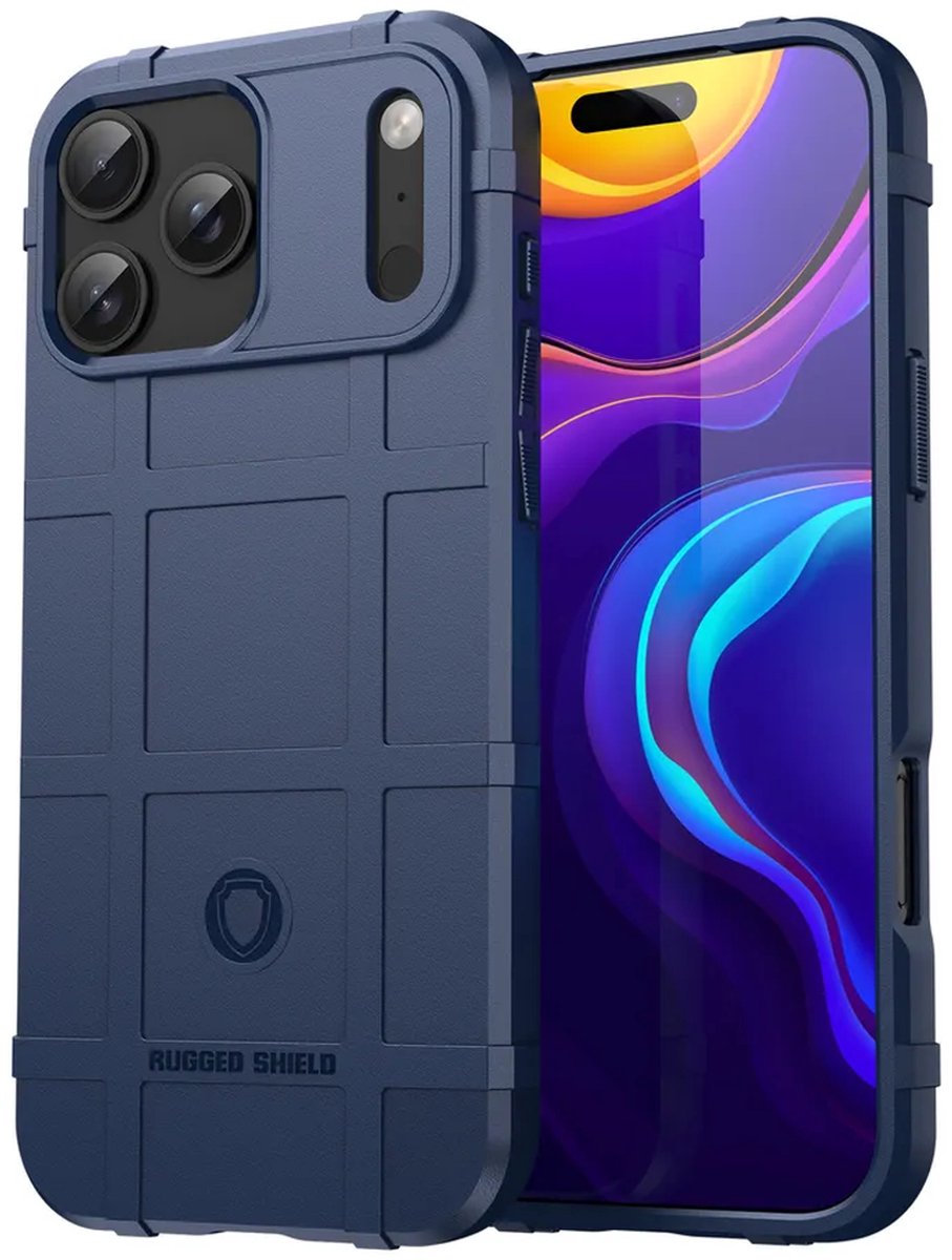 MobyDefend Hoesje - Geschikt voor iPhone 17 Pro - Rugged Shield TPU Backcover - Blauw