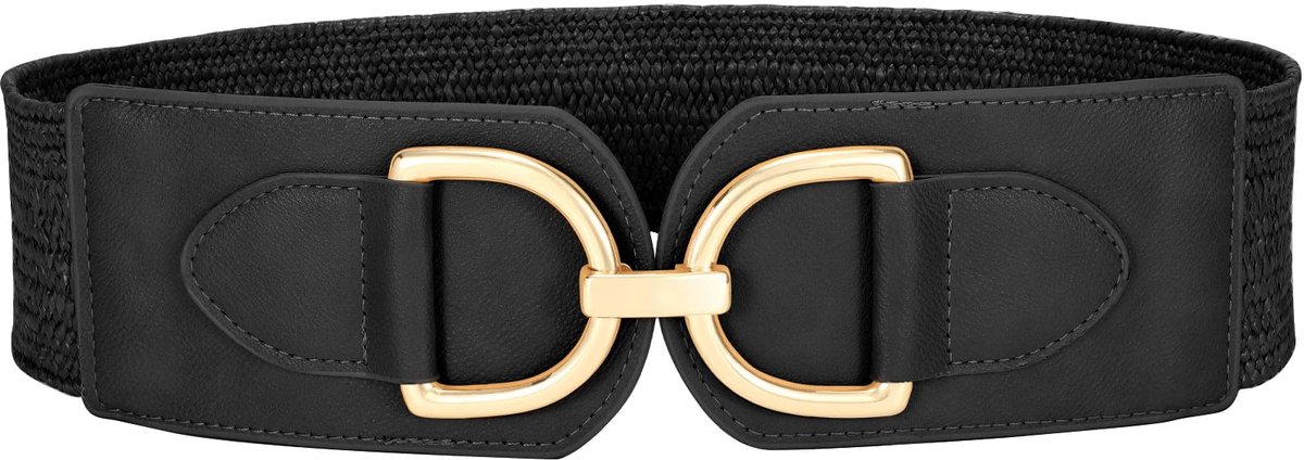 Trimming Shop Dames elastische tailleband riem voor formule, vrijetijdskleding goud met zilveren diamantgesp, verstelbaar, rekbaar, 65 mm breed - zwart, zwart Trimming Shop Dames elastische tailleband riem voor formule, vrijetijdskleding goud met zilveren diamantgesp, verstelbaar, rekbaar, 65 mm breed - zwart, zwart