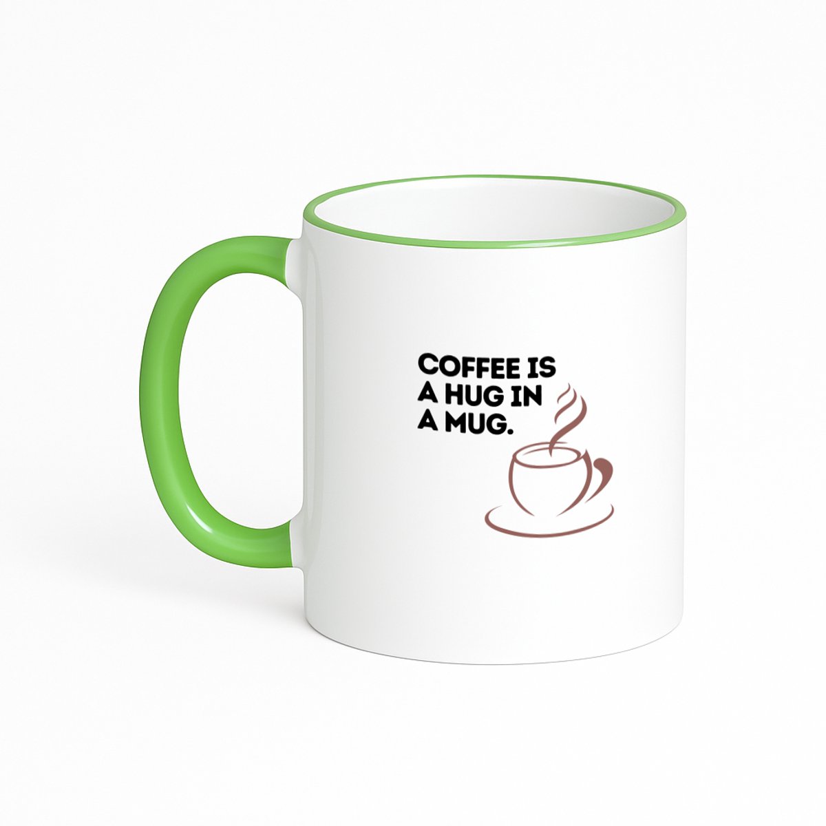 Hacebo® - coffee is a hug in a mug koffiebeker met gekleurde rand groen - Koffie - koffie drinkers/liefhebbers - thee mok - koffie beker - verjaardagscadeau - cadeau - kado - geschenk - verjaardag - collega's - koffiemok - 330 ML