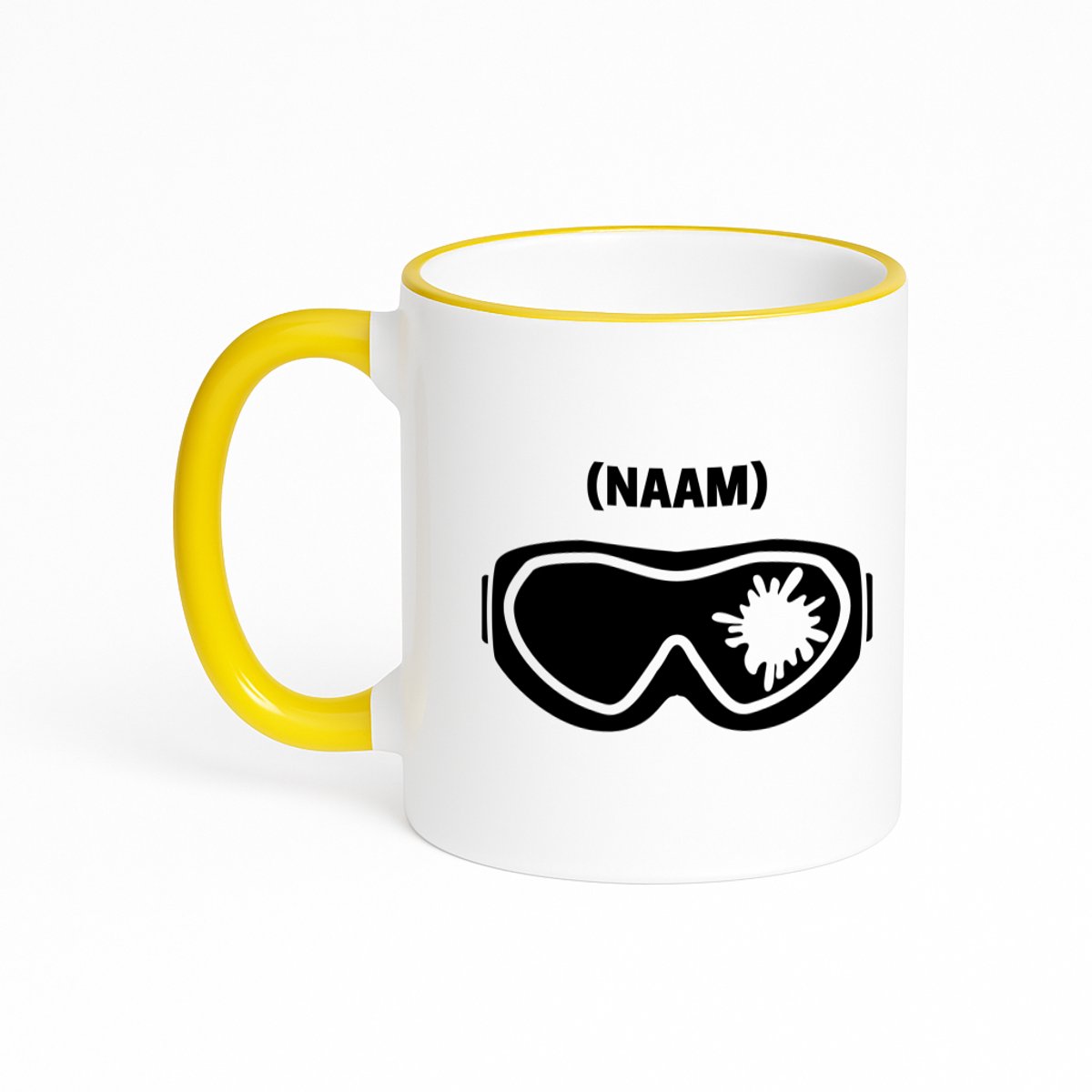 Hacebo® - Paintball met eigen naam koffiebeker met gekleurde rand geel - Sport - Paintballer - thee mok - koffie beker - Sport - koffiemok - 330 ML