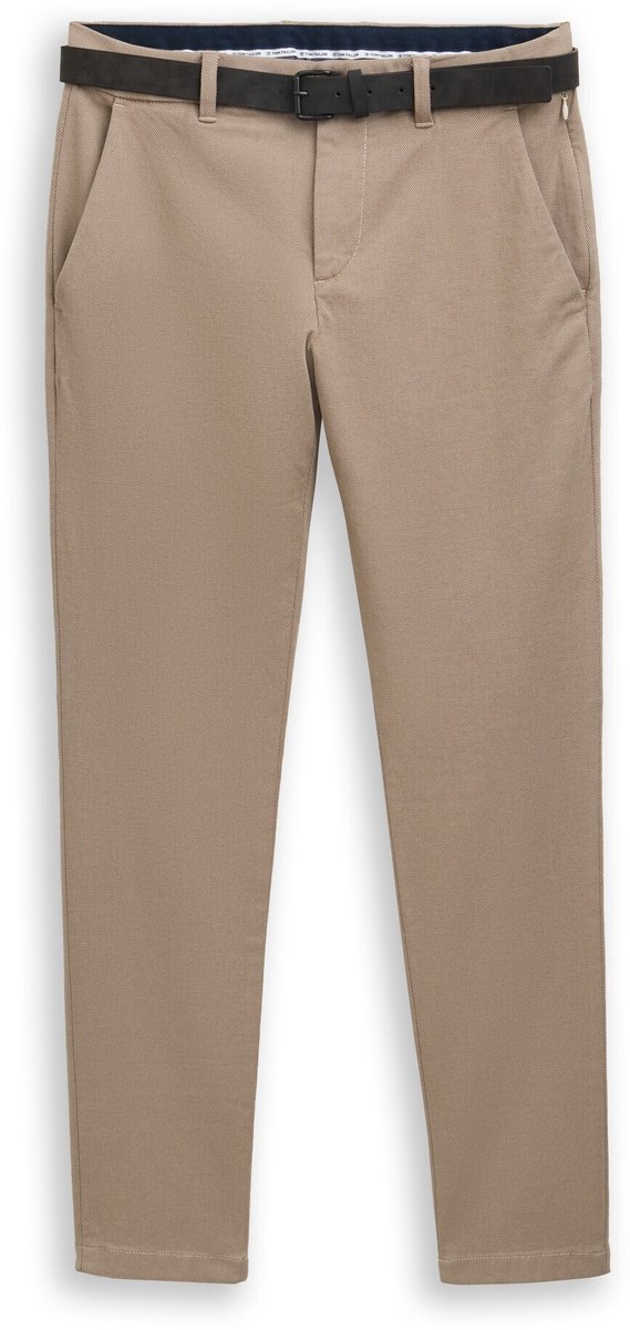 Tom Tailor - TTTRAVIS SLIM chino met riem - Maat 34/32 - beige brown zig zag structure