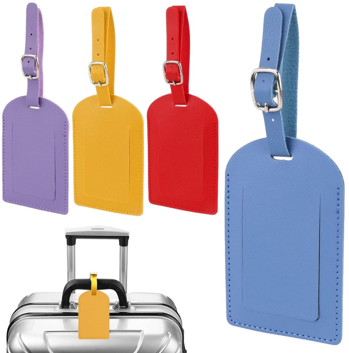 EXCITAT Kofferlabel - Bagagelabel set - bagagelabels voor koffers - Kleurrijke bagagelabels - Voor koffers, tassen, handtassen - Leren - 4 pack