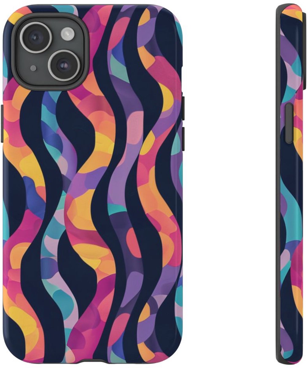 Kleurrijk Golvend Abstract Patroon – Telefoonhoesje Geschikt voor iPhone 15 Plus