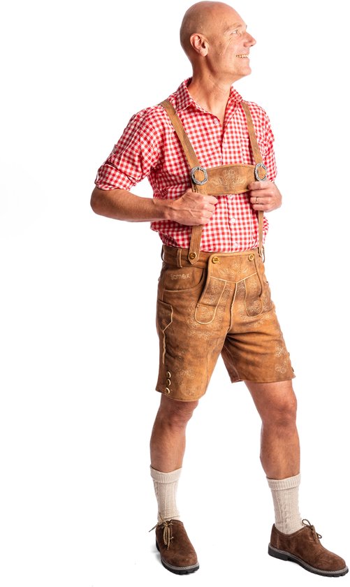 Samex® Lederhosen Homme - Costume Oktoberfest Homme - Lederhosen court - Peau de chèvre - Déguisement Homme - Déguisements - Beige - Taille 48 (M)