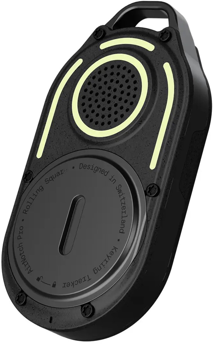 Rolling Square AirNotch Pro Bluetooth Tracker - Find My - Ultraluid 120 dB Alarm - IP68 Waterdicht - Vervangbare Batterij 20 mnd - Zwart