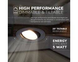 3x HOFTRONIC Malta - Kantelbare inbouwspot - LED - Rond zaagmaat 60-67mm - Zwart - Dimbaar - 5 Watt - 480 lumen - 230V - 2700K Extra warm wit - Plafondspots - Inbouwspot voor badkamer en buiten - 5 jaar garantie