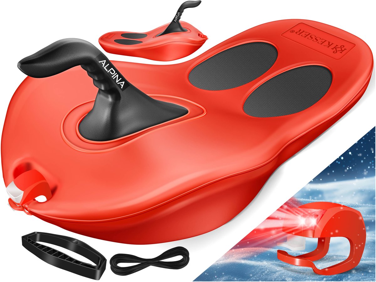 KESSER® Bob Snow / Slede / Snowhoover / Bob Alpina Met LED Licht incl. Trekkoord Slee Slee Kinderslee Zip Bob Plastic Slee Stal voor Kinderen & Volwassenen Sneeuwsport Wintersport ZIPFEL Slee - Rood