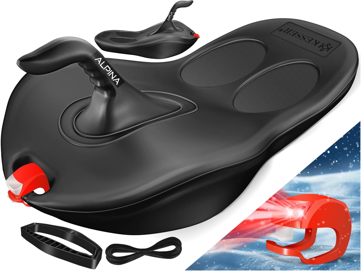 KESSER® Bob Snow / Slede / Snowhoover / Bob Alpina Met LED Licht incl. Trekkoord Slee Slee Kinderslee Zip Bob Plastic Slee Stal voor Kinderen & Volwassenen Sneeuwsport Wintersport ZIPFEL Slee - Zwart