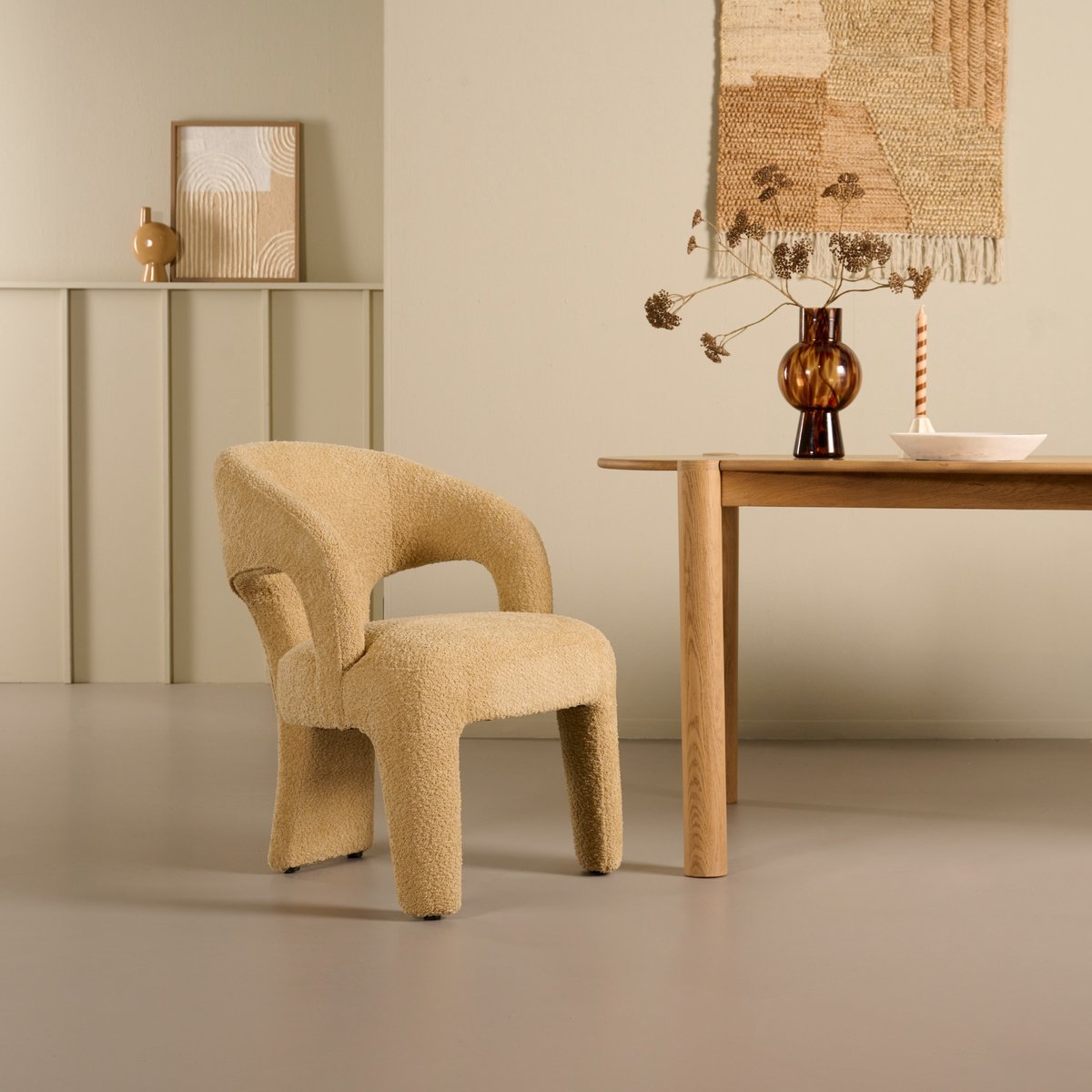 Woonexpress Eetkamerstoel Brock - Textiel - Beige - 60x78x66 cm (BxHxD) - Boucle - Kleur Cream - Koudschuim