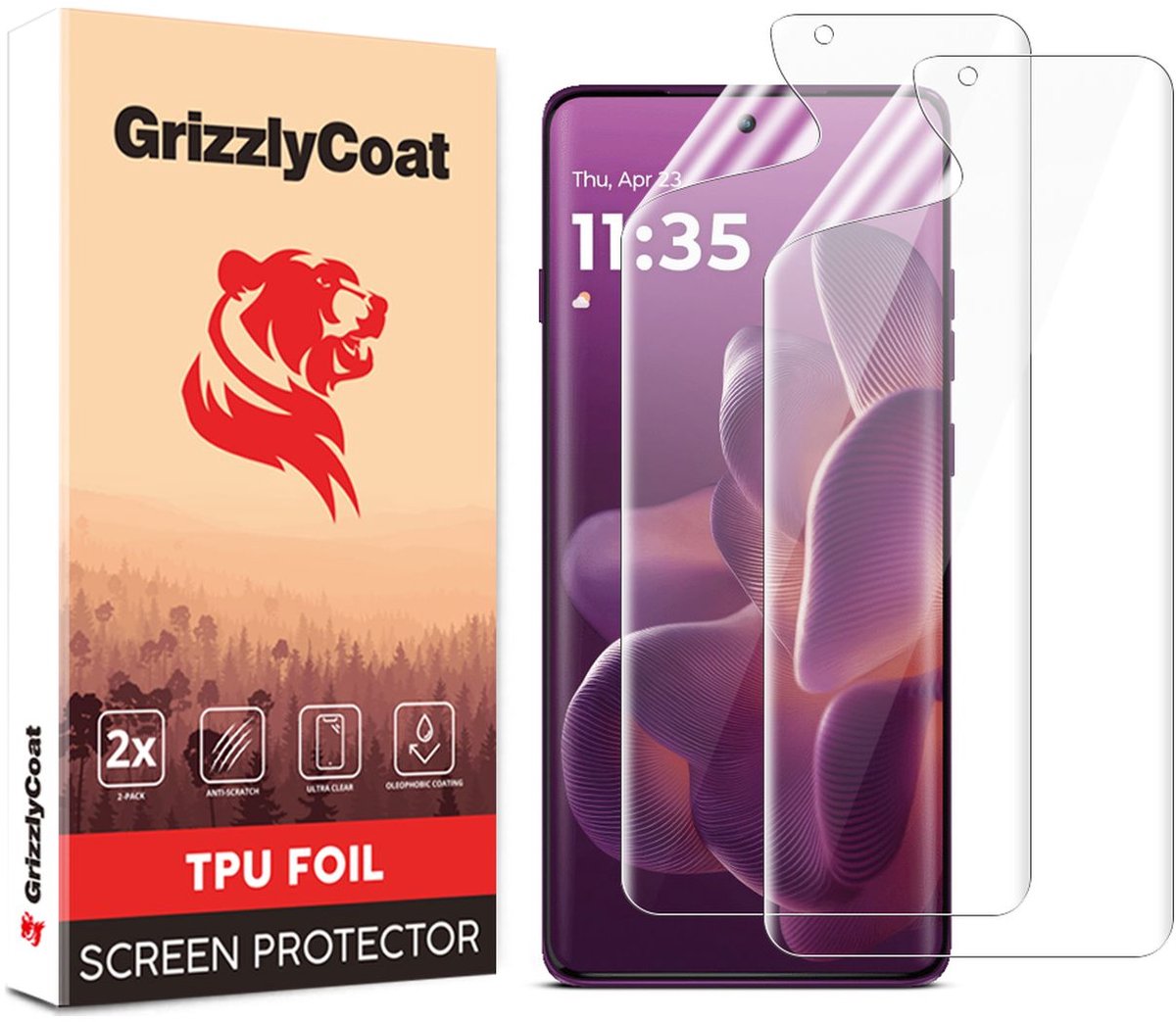 GrizzlyCoat Screenprotector geschikt voor Motorola Edge 60 Pro | GrizzlyCoat Screenprotector Folie - Case Friendly (2-Pack)