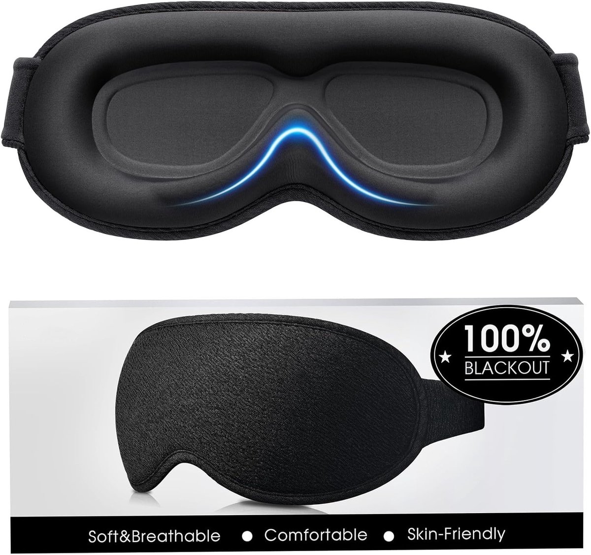 100% Verduisterend Slaapmasker - Zero Stress Slaapmasker - Ergonomisch Ontwerp 3D Uitsparing Oogbewegingsvriendelijk - Super Zacht & Comfortabel - Geschikt voor dutten/reizen
