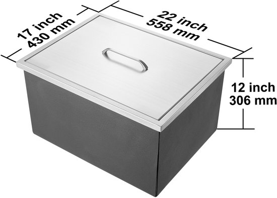 Drop-in Ijskist - 56 x 43 x 30 cm - Roestvrij Staal - 40 Qt Commerciële Koeler met Deksel, Afvoerpijp en Stop - Voor Buitenkeuken van Merkloos — afbeelding 3