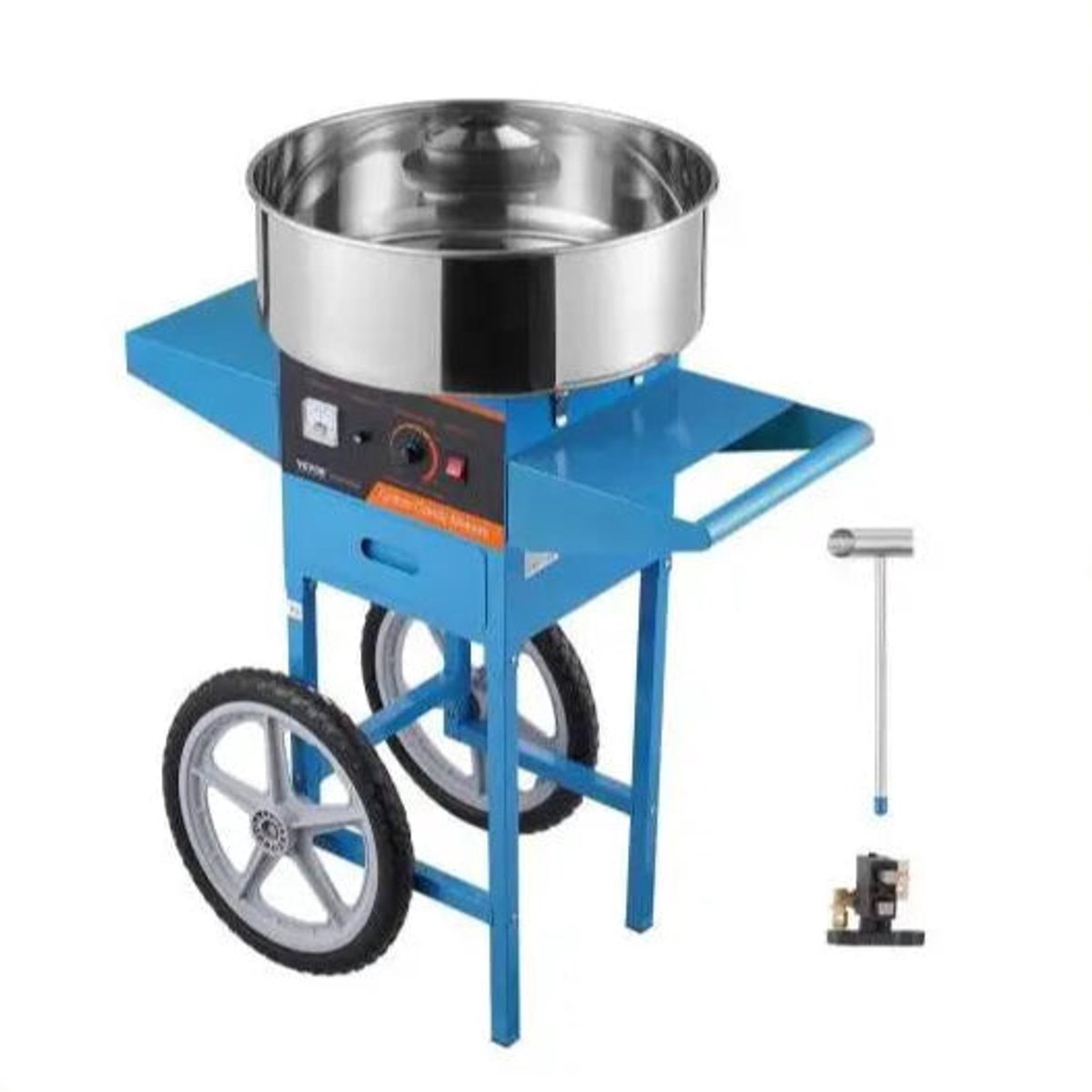 Suikerspinmachine - Elektrische Suikerspinmachine met Kar - Suikerspinmachine - Suikerspin Suiker - Professionele Suikerspinner met Roestvrijstalen Kom en Lade - Krachtige en Efficiënte Suikerspinner voor Feesten en Evenementen - Blauwe