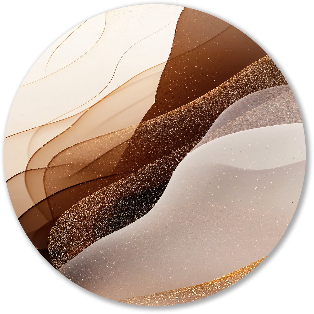 Golvende vormen met gouden details - Abstract wanddecoratie rond - Wandschaal golven - Abs