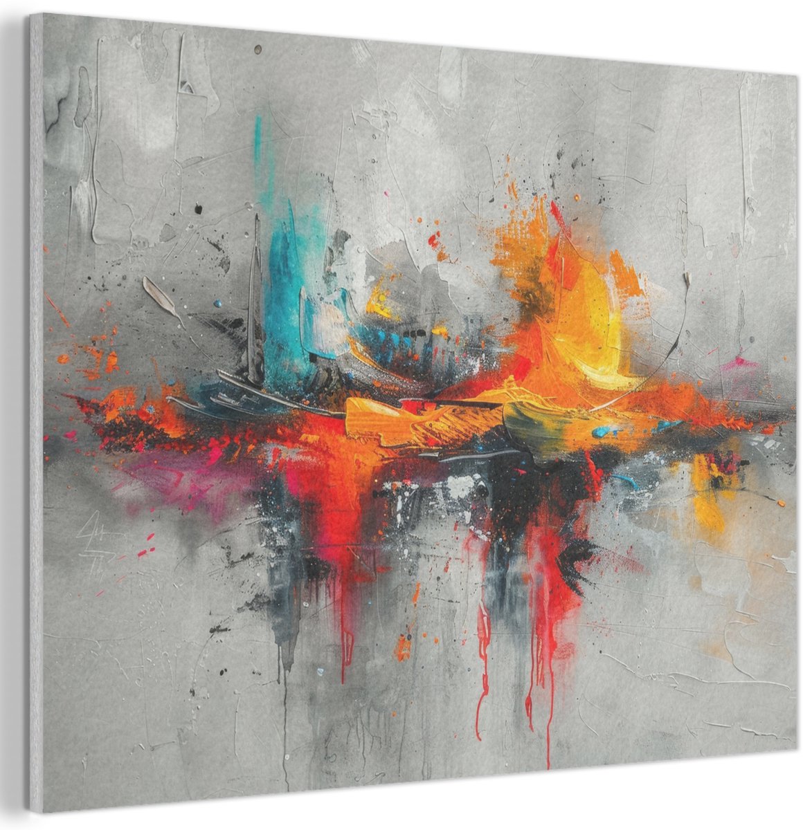 Abstract Paneelschilderij Verticaal Op Canvas - Paars, Fuchsia En Roze Modern Kunstwerk