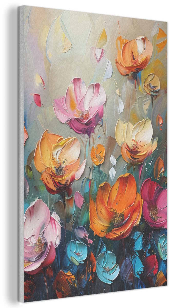 Akoestisch wandpaneel 60x90 cm - Vilt schilderij Bloemen - Kleurrijk - Abstract - Verf - Natuur - Akoestische panelen - Geluidsdempende wanddecoratie - Geluidsisolatie woonkamer - Muurdecoratie geluidspanelen