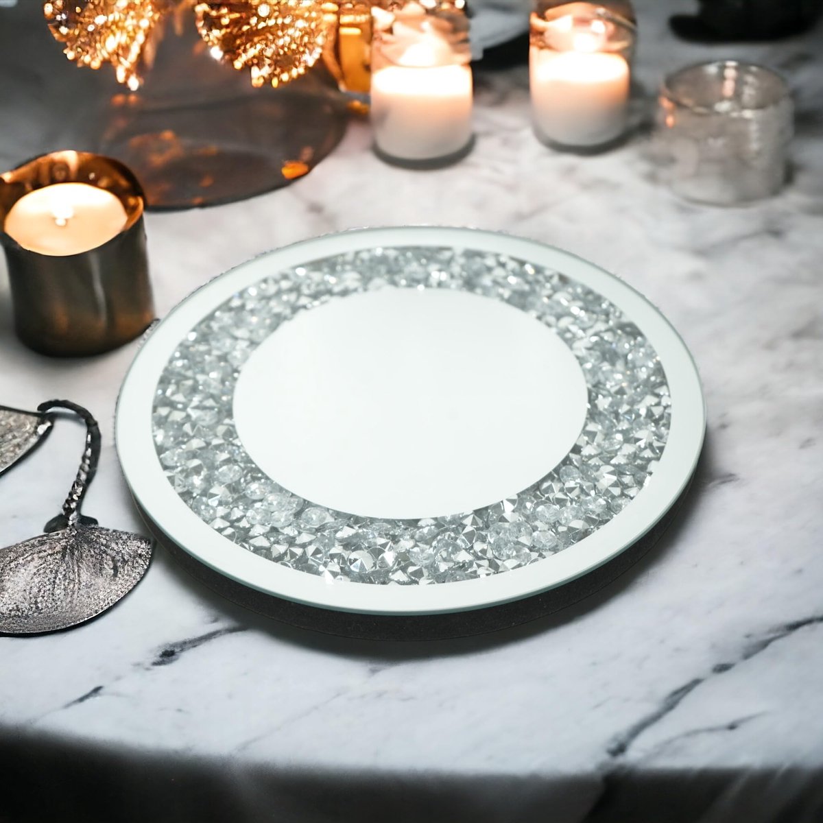 SERENA'S ® Ronde kaarsenhouder met gespiegelde kristallen, 25 cm, een elegante aanvulling op uw tafelblad thuis, geweldig cadeau