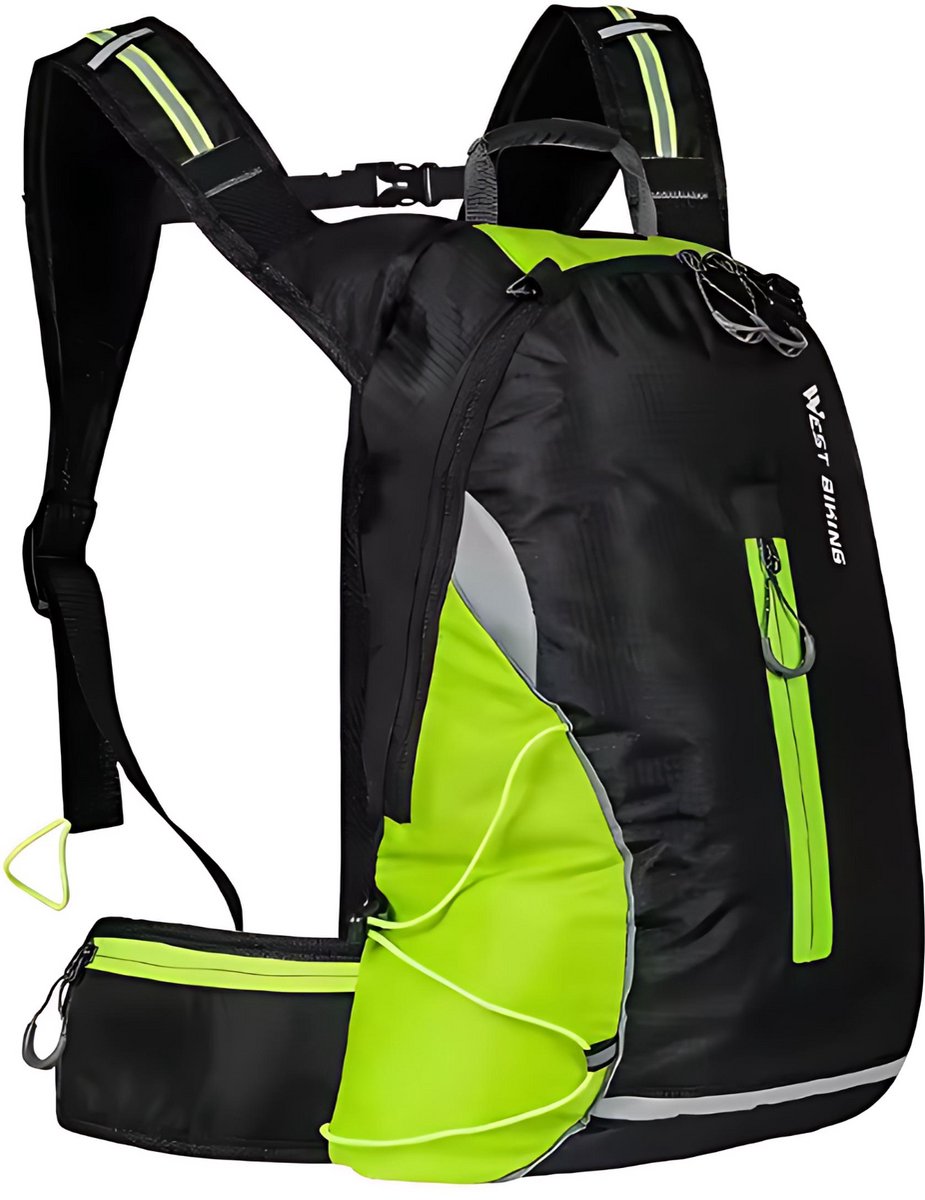 CarryQuest® - 16L MTB Fietsrugzak - Lichtgewicht Nylon Rugzak met Regenhoes, Reflecterend Ontwerp, Rugventilatie, Front-/Toploader & 48x32x11 cm - Groen